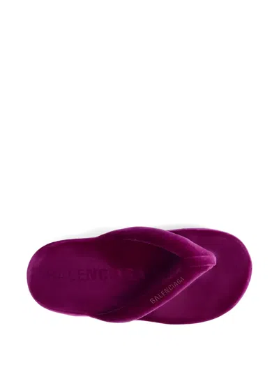 Balenciaga Jet Lag Stretch Velvet Platform Thong Sandals In Purple