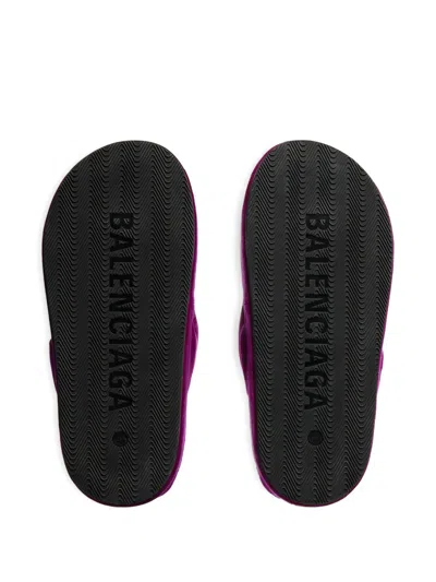Balenciaga Jet Lag Stretch Velvet Platform Thong Sandals In Purple