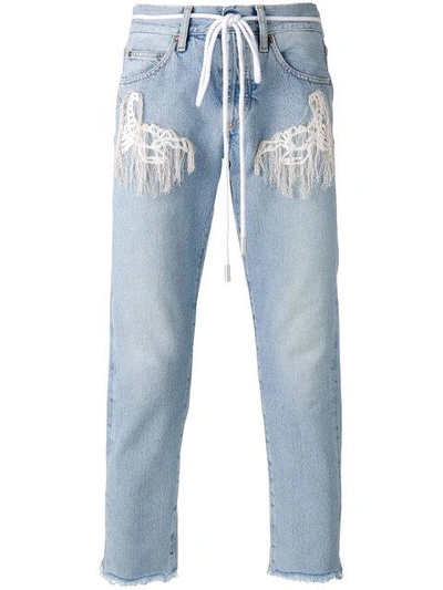 Off-white Embroidered Crop Jeans In White