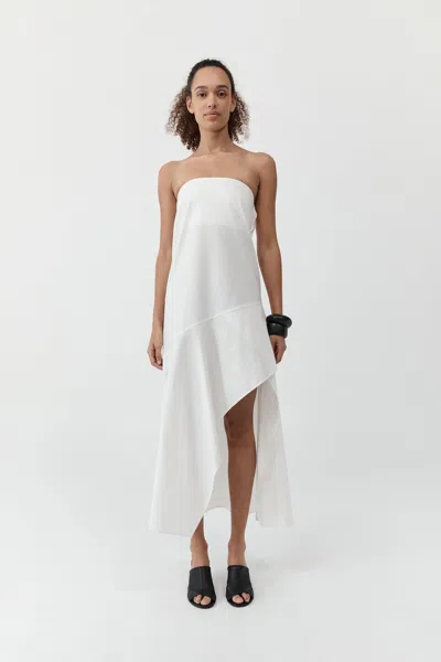 St Agni Oxford Strapless Organic-cotton Midi Dress In Neutral