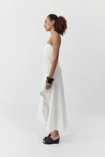 St Agni Oxford Strapless Organic-cotton Midi Dress In Neutral