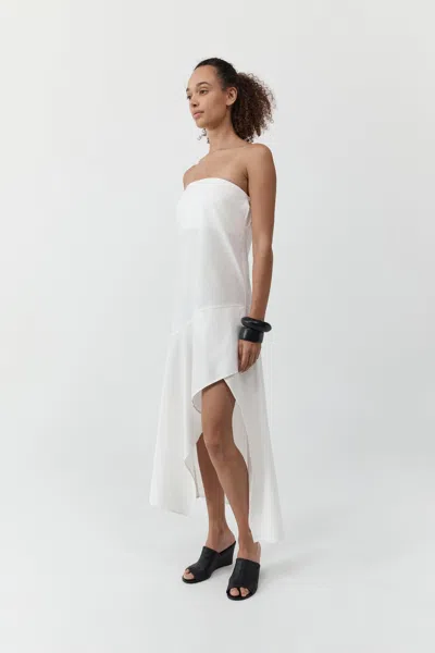 St Agni Oxford Strapless Organic-cotton Midi Dress In Neutral