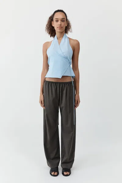 St Agni Organic Cotton-poplin Wrap Top In Blue