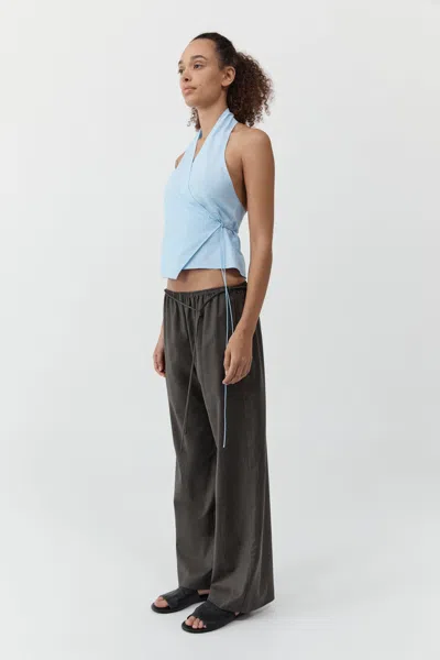 St Agni Organic Cotton-poplin Wrap Top In Blue