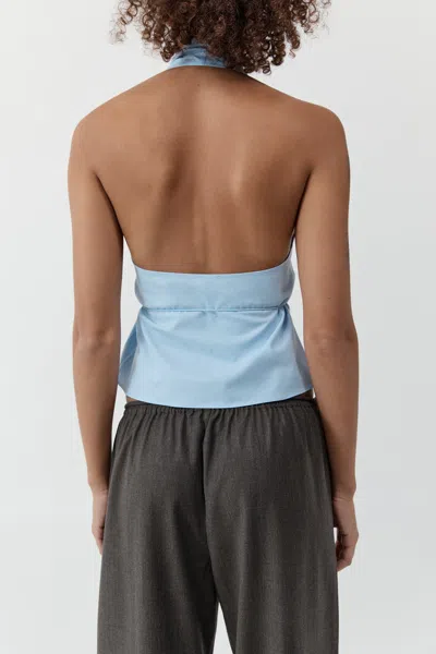 St Agni Organic Cotton-poplin Wrap Top In Blue