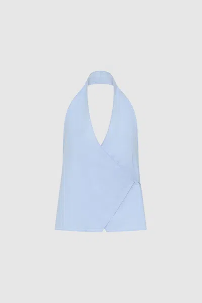 St Agni Organic Cotton-poplin Wrap Top In Blue