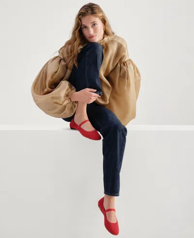 Rothys Square Mary Jane Flats In Red Crisp Basketweave
