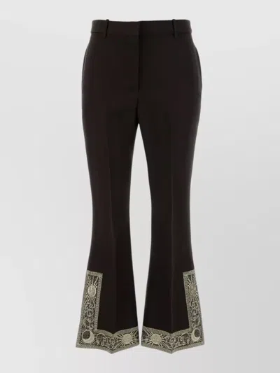 Burberry Cropped Embroidered Wool Silk Flared Trousers In Black