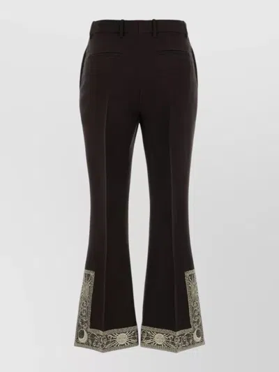 Burberry Cropped Embroidered Wool Silk Flared Trousers In Black