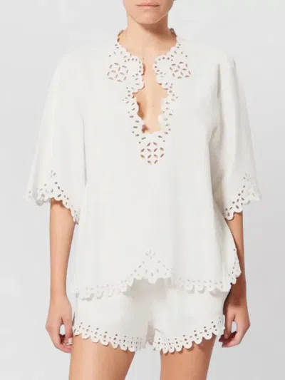 Isabel Marant Etoile Women 'shana' White Kaftan With Cut-out Details And Scallop Hem In Cotton Woman