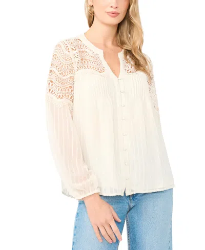 Vince Camuto Split Neck Button Front Blouse In White