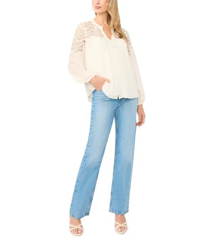 Vince Camuto Split Neck Button Front Blouse In White