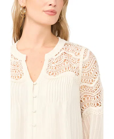Vince Camuto Split Neck Button Front Blouse In White