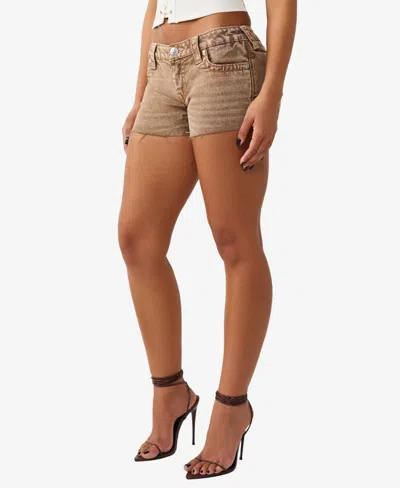 True Religion Women's Joey Low Rise Big T Flap Cut-off Short In Brown