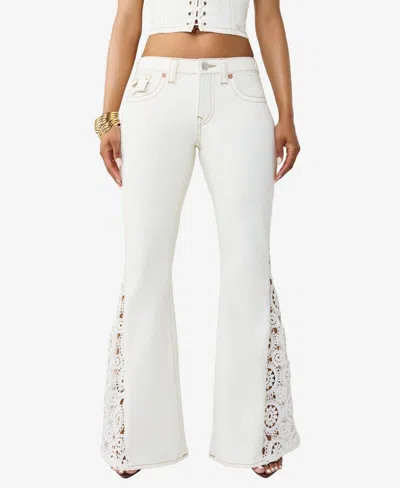 True Religion Mid Rise Crochet Detail Flare Jeans Co-ord In White