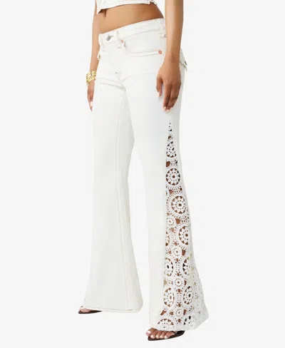 True Religion Mid Rise Crochet Detail Flare Jeans Co-ord In White