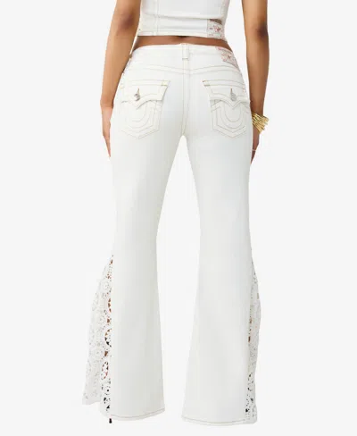 True Religion Mid Rise Crochet Detail Flare Jeans Co-ord In White