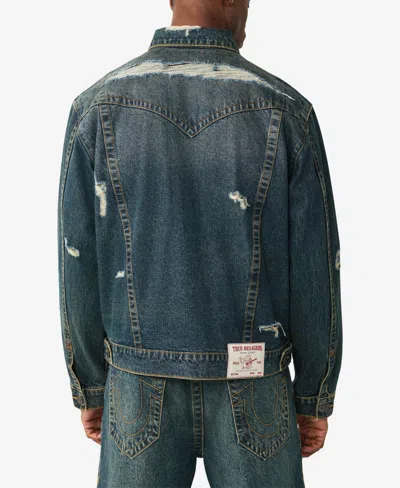 True Religion Men's Collared Destroyed Oversized Jacket In Blue