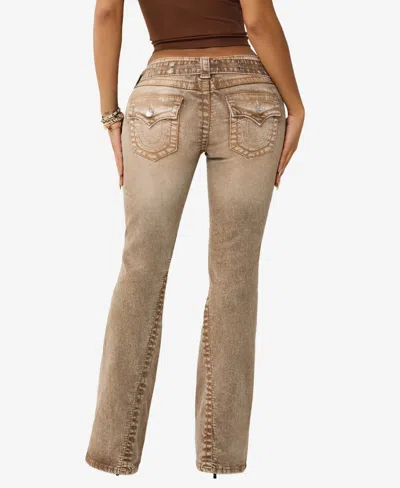 True Religion Joey Stud Belt Low Rise Flare Leg Jeans In Brown