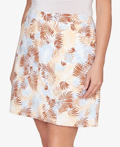 Hearts Of Palm Plus Size Printed Tech Stretch Pull-on Skort In Multi