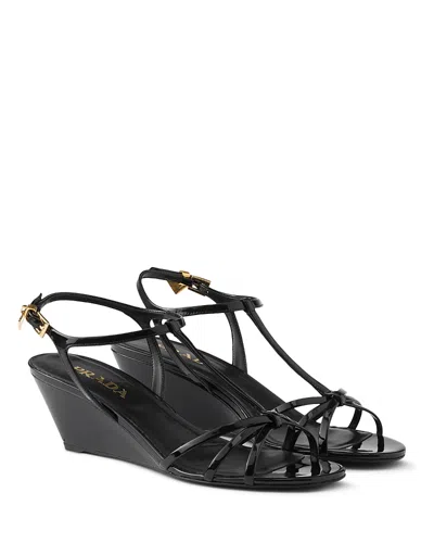 Prada Womens Black Patent Leather Sandals Eur 37.5 / 4.5 Uk