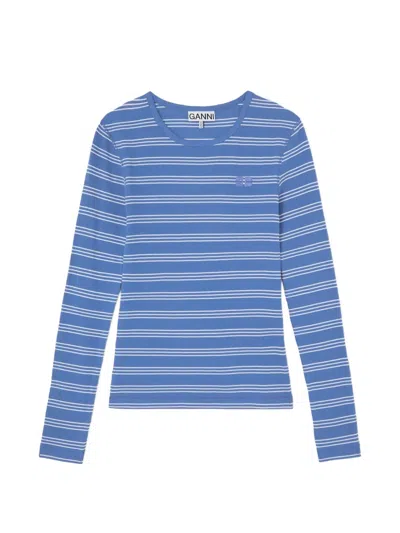 Ganni Striped Long-sleeve T-shirt In Multi