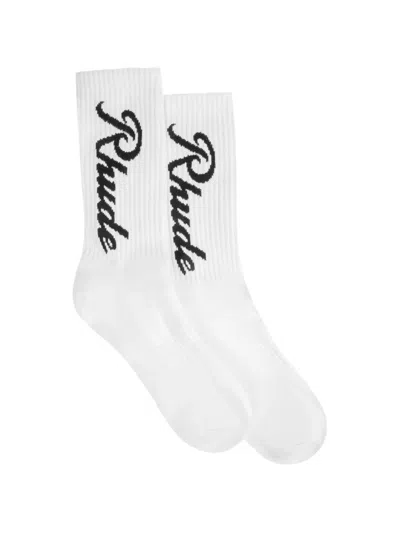 Rhude Destinado Script Socks In White