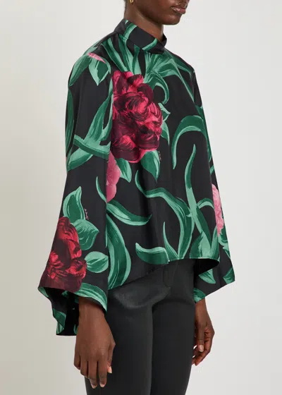 La Doublej Make An Exit Silk Blouse With Floral Print In Multi