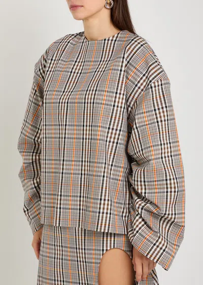 A.w.a.k.e. A.w.a.k.e Mode Checked Drawstring Cotton-blend Top In Multi