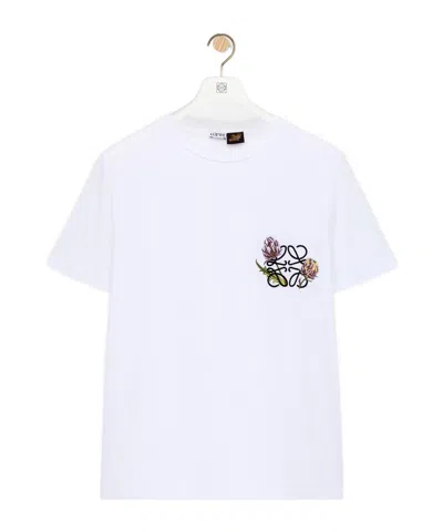 Loewe Womens White Floral Anagram-embroidered Regular-fit Stretch Cotton-blend T-shirt In White
