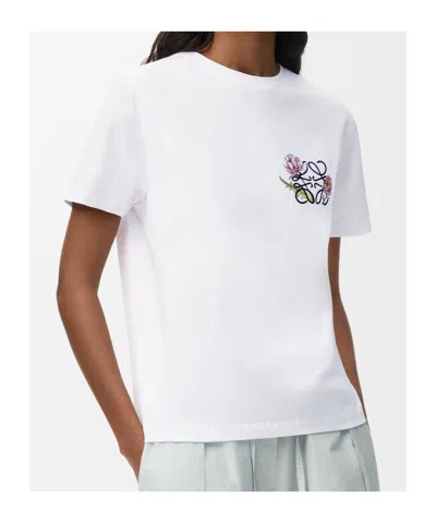 Loewe Womens White Floral Anagram-embroidered Regular-fit Stretch Cotton-blend T-shirt In White