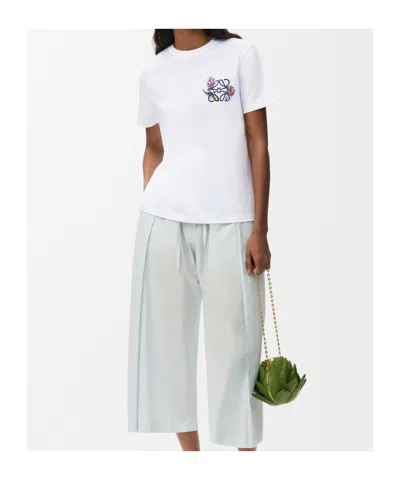 Loewe Womens White Floral Anagram-embroidered Regular-fit Stretch Cotton-blend T-shirt In White