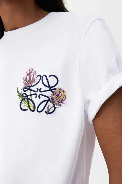 Loewe Womens White Floral Anagram-embroidered Regular-fit Stretch Cotton-blend T-shirt In White