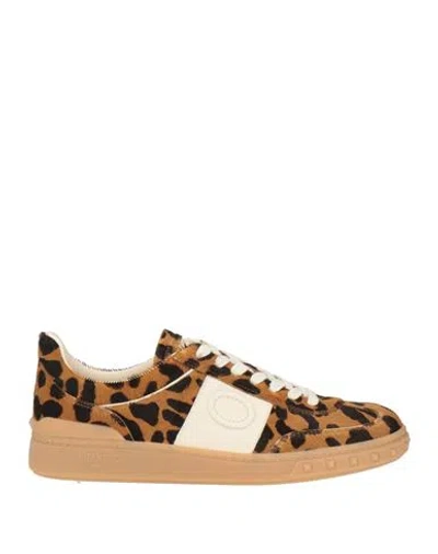 Valentino Garavani Upvillage Trainer In Pony-effect Calfskin Leather Woman Animal Print 39.5 In Brown