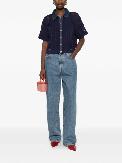 Sandro Openwork Collared Shirt In Blue