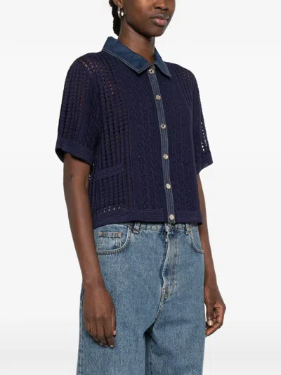 Sandro Openwork Collared Shirt In Blue
