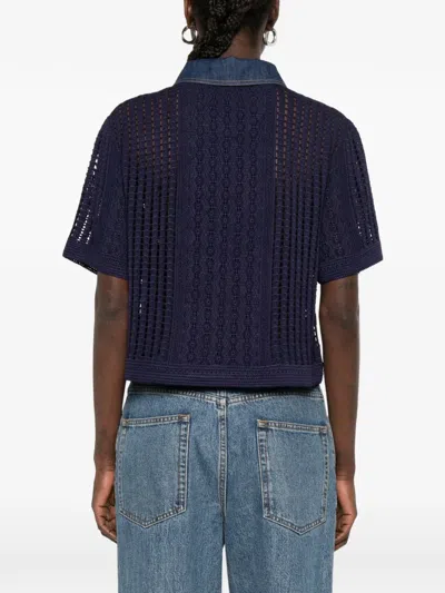 Sandro Openwork Collared Shirt In Blue