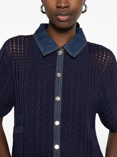 Sandro Openwork Collared Shirt In Blue