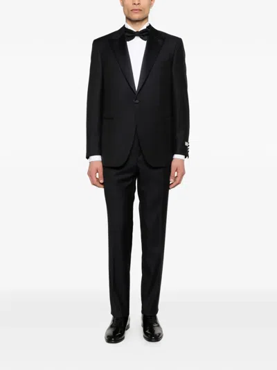 Canali Logo-patch Single-breasted Dinner Suit In Blue