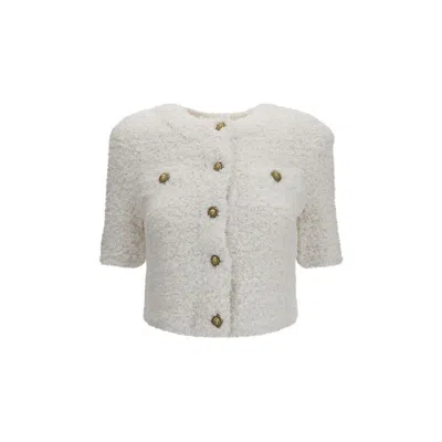 Balmain Cardigan Tweed Plumetis Sweaters And Cardigans White In White