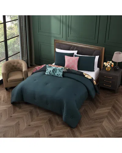Bebejan 220 Thread Count Botanical Birds Reversible Comforter Set In Green