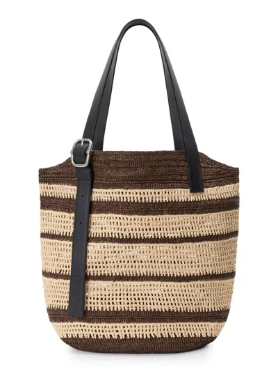 Loewe Loop Basket Striped Shoulder Bag In Brown