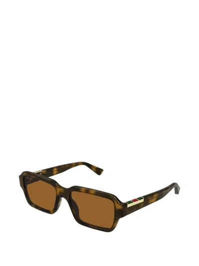 Gucci Tortoiseshell-effect Rectangle-frame Sunglasses In Pattern