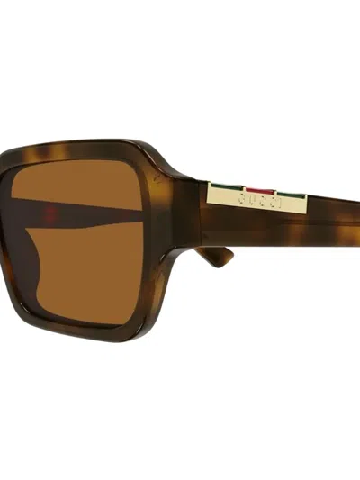 Gucci Tortoiseshell-effect Rectangle-frame Sunglasses In Pattern