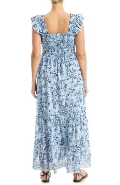 Max Studio Flutter Sleeve Maxi Dress In Blue