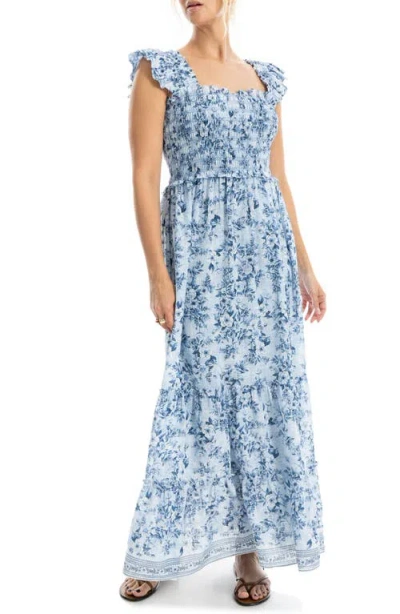 Max Studio Flutter Sleeve Maxi Dress In Blue