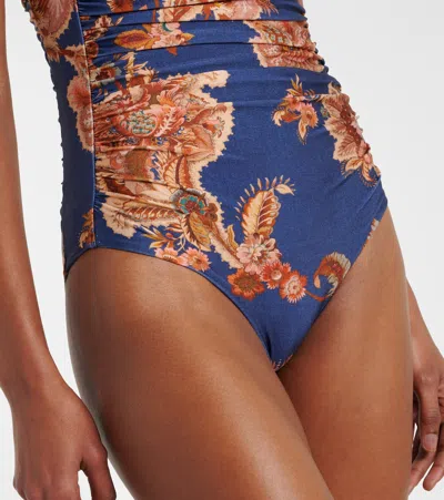 Zimmermann Aster Printed Halterneck Stretch-polyamide Swimsuit In Multi
