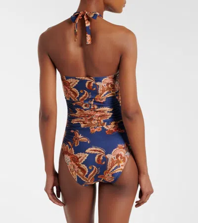 Zimmermann Aster Printed Halterneck Stretch-polyamide Swimsuit In Multi