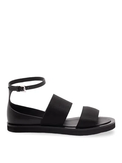 Max Mara Flat Sandals In Leather And Elasticated Webbing In Black