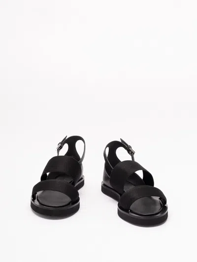 Max Mara Flat Sandals In Leather And Elasticated Webbing In Black